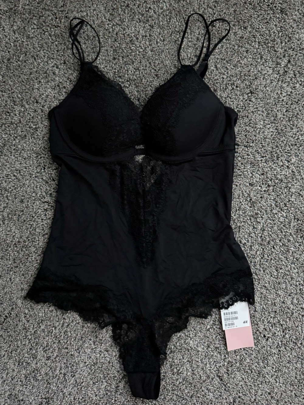 H&M Black Lace-Trim Bodysuit